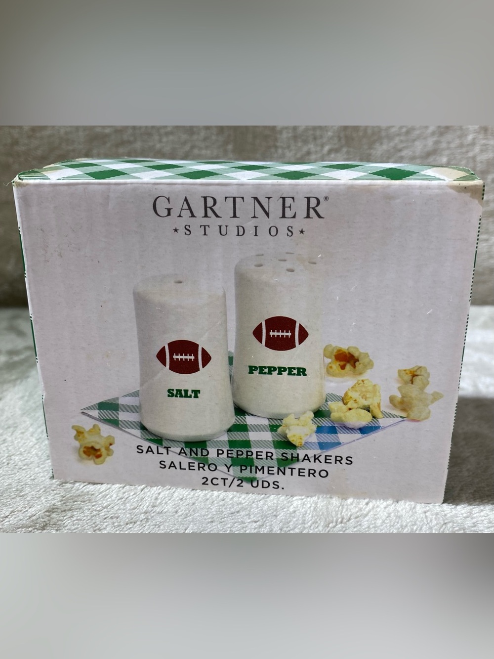 Football Theme Ceramic Salt & Pepper Shakers Gartner Studios 3”